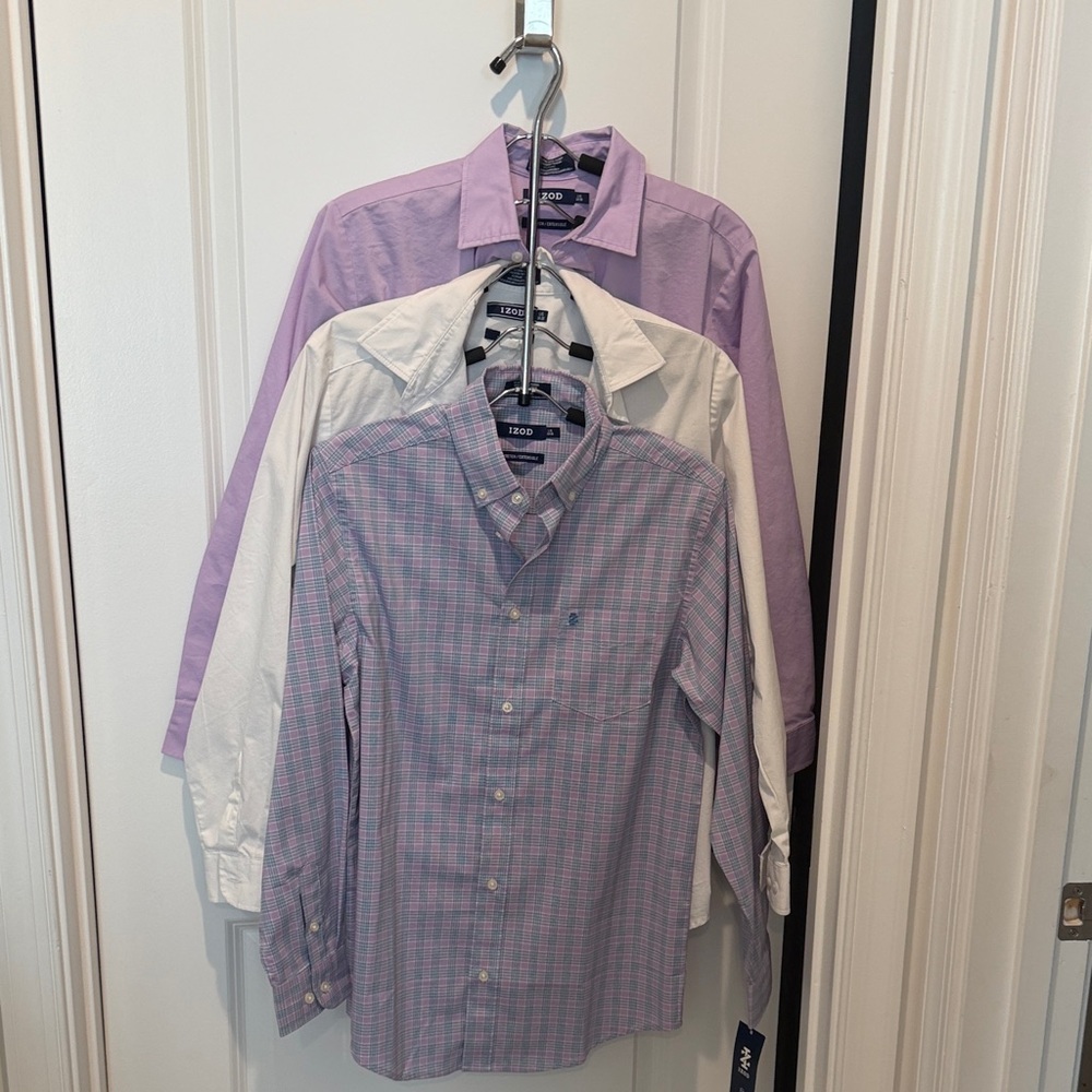 Izod Boy's Lavender and White Plaid Shirt Bundle